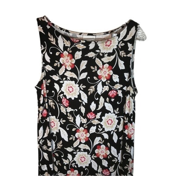 J Jill women’s sleeveless tank dress midi length size small tall black floral - Picture 2 of 11